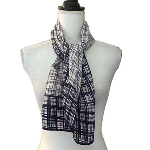 VINTAGE Vera Neumann Navy & White Plaid Window Pane Print Neck Scarf